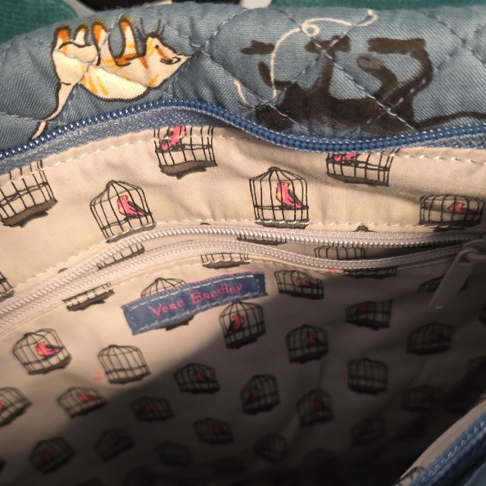 Vera Bradley Gray Blue Cat Patterned Crossbody Bag - Picture 5 of 7